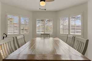 Dining room featuring a ceiling fan