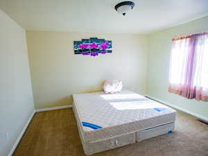 Carpeted bedroom with baseboards