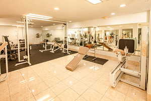 Workout area with recessed lighting