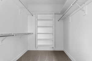 Walk in closet with light carpet