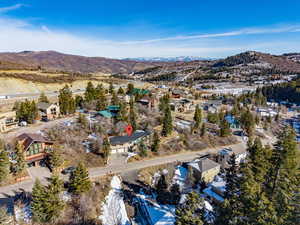 Aerial perspective of suburban area with mountains