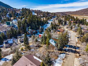 Aerial perspective of suburban area featuring mountains