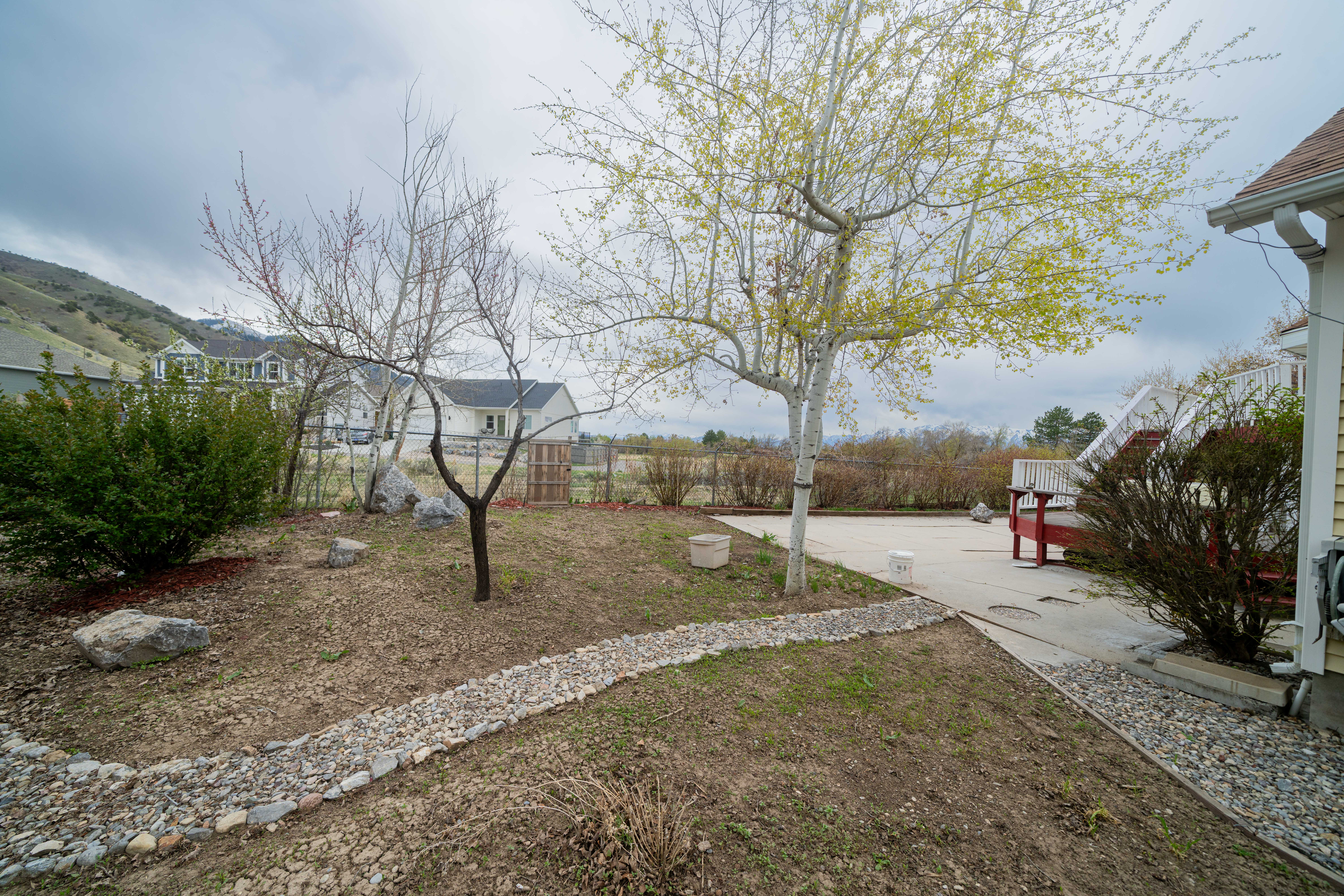 View of fenced backyard