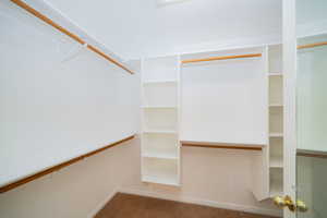 Walk in closet with carpet flooring