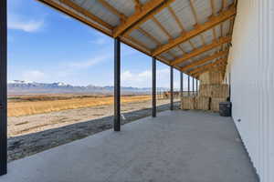 View of patio / terrace featuring a mountain view