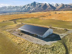 Overview of rural landscape featuring mountains
