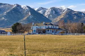 View of mountain background with rural landscape