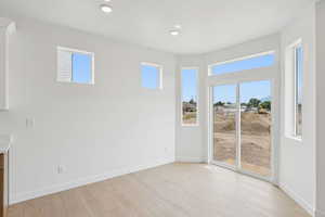 Spare room featuring light wood finished floors and recessed lighting