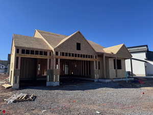 View of front of home with roof with shingles