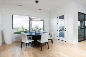 Dining room with light wood-type flooring