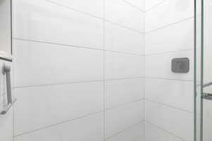 Bathroom view of tiled shower