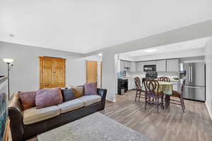 Living room with light finished floors