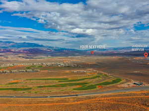 Aerial view of sparsely populated area with mountains