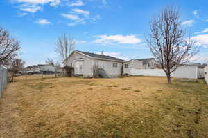 Back of house with a fenced backyard and entry steps