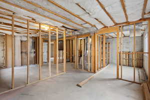 Unfinished below grade area featuring heating unit