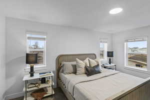 Bedroom with baseboards and carpet flooring