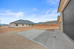 View of patio with a mountain view