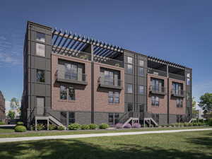 Rendering of Exterior - View of apartment building / complex with stairs