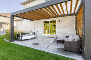 View of patio / terrace featuring outdoor lounge area and a pergola
