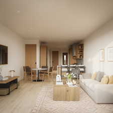 Living room with light wood finished floors