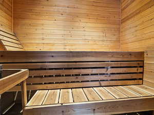 Sauna / steam room with wooden walls