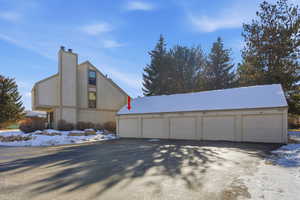 View of snow covered garage