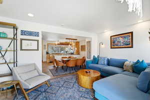 Living room with recessed lighting and tile patterned floors
