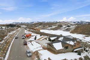 View from above of property featuring a mountain backdrop