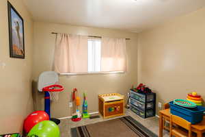 Recreation room with carpet