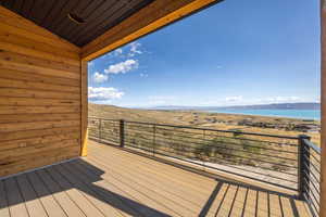 Wooden deck with a water view