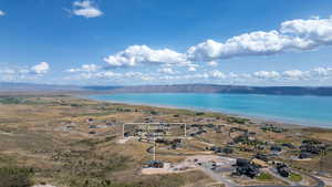 Aerial view of a water and mountain view