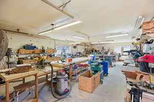 Garage with a workshop area