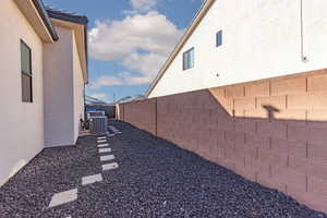View of home's exterior featuring stucco siding and a fenced backyard