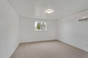 Unfurnished room with light colored carpet and a textured ceiling