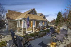 Front Patio with Fire Pit and Water Feature