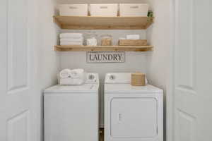 Laundry area with washing machine and clothes dryer