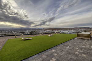 View of patio / terrace with a mountain view