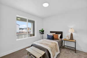 Bedroom with baseboards and carpet floors