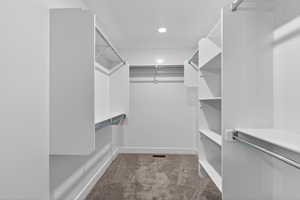 Walk in closet featuring carpet flooring