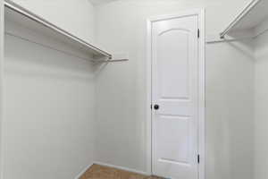 Walk in closet with carpet floors