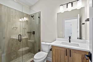 Full bathroom featuring vanity and a stall shower
