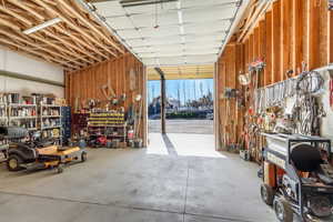 Garage with a workshop area