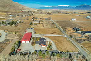 Overview of rural landscape featuring mountains