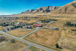 Aerial view of sparsely populated area featuring mountains