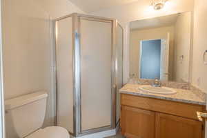 Full bathroom featuring a shower stall and vanity