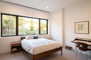 Bedroom with carpet floors and recessed lighting