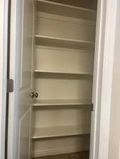 Large linen closet in basement Bathroom.