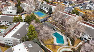 Aerial perspective of suburban area