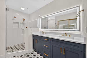 Full bathroom with a stall shower and double vanity