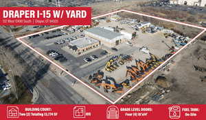 Aerial view of property's location featuring property parcel outlined and a commercial area
